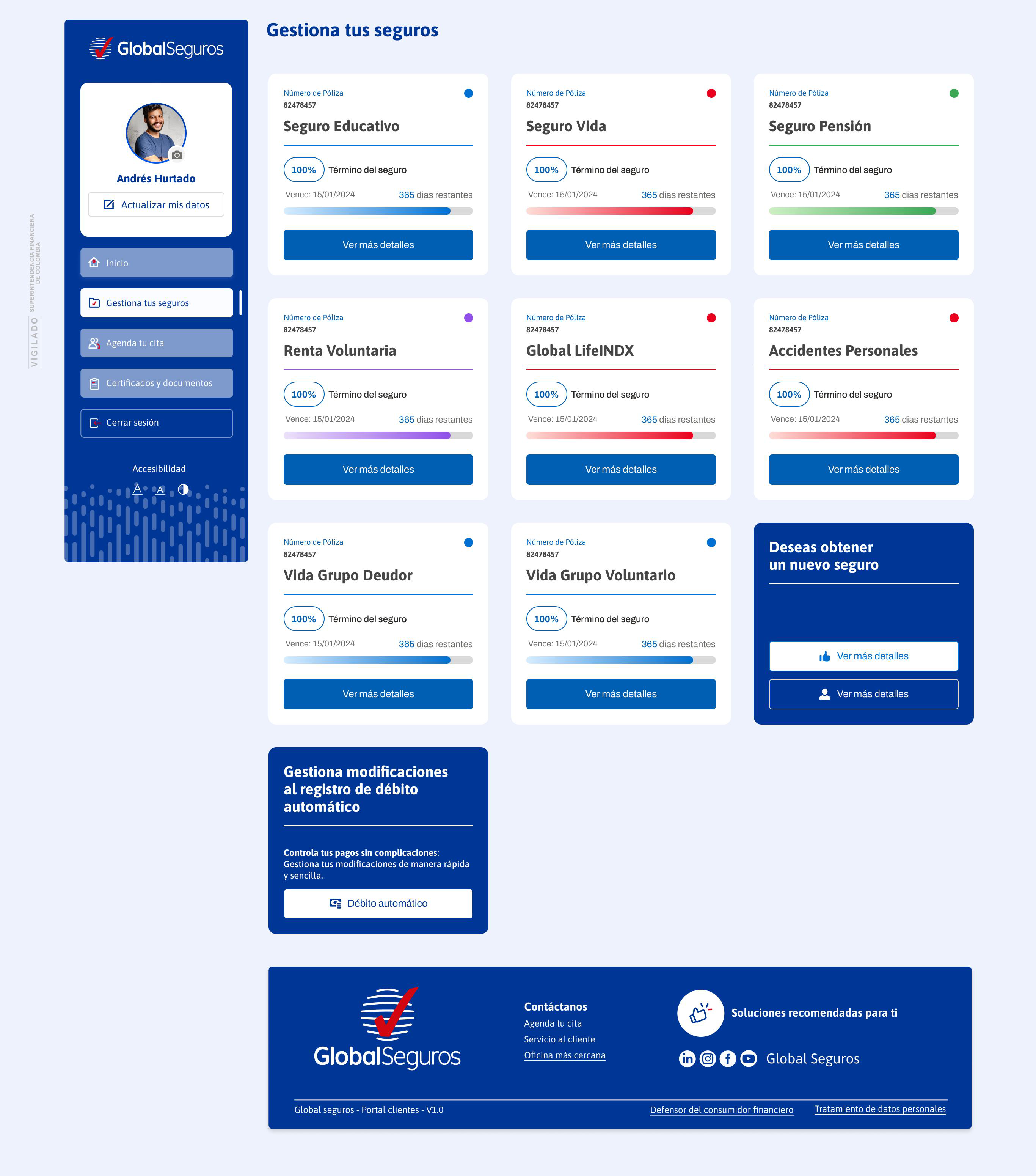 Pantalla principal - Gestiona tus Seguros